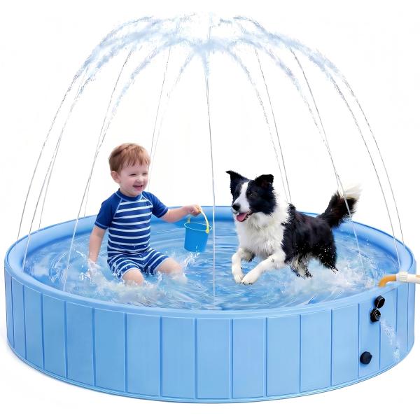 2026新登場 ビカト ペットプール 噴水付き 犬用プール 折りたたみ式 空気入れ不要 160×30...