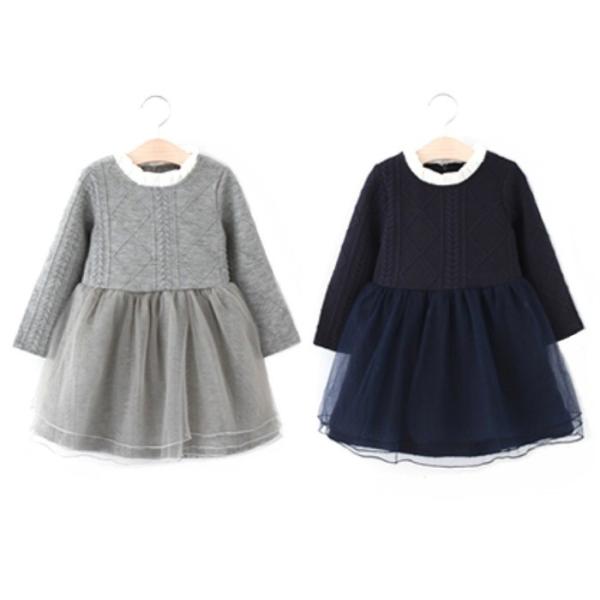 ■エンボス仕様加工　ケーブル柄 レイヤードチュールワンピース90cm/100cm/110cm/120...