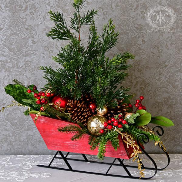 OLTクリスマスデコスレッジレッド クリスマスインテリア　そり置物
