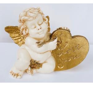 エンジェル アコーディオン天使置物 金色羽エンジェル 座りポーズ