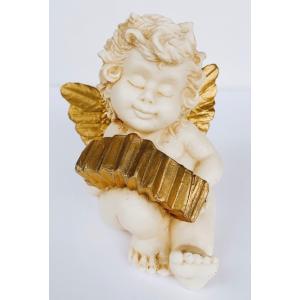 エンジェル ハート持ち置物 金色羽エンジェル 座りポーズ