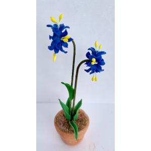 ミニチュア　青い花寄せ植え　鉢植え　ドールハウス　　コレクション　　ギフト　ミニチュア雑貨　　インテ...