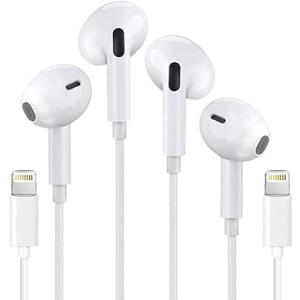 2 Pack-iPhone Earbuds Wired Lightning Headphone【Apple MFi Certified】in-Ear Headset Stereo Noise Canceling with Built-in Microphone & Vol