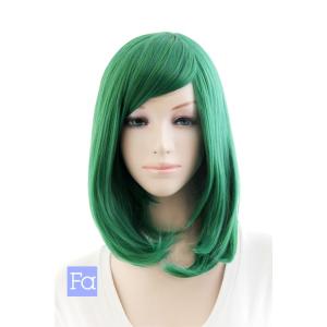 ウィッグ ミディアム 緑 「ペリドットグリーン」「ウィッグネット付」コスプレ ウィッグ 耐熱 コス パーティー  変装 (mi-nmigg12)｜swallowtail-wig