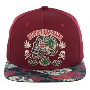 フラット バイザー キャップ MARIJUANA SKULL バーガンディ AC-CP-SM430-...