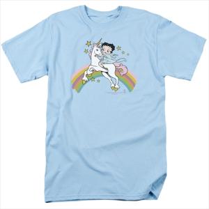 Tシャツ ライトブルー アダルト サイズ ベティーブープ Betty Boop UNICORN & RAINBOWS 679｜swam