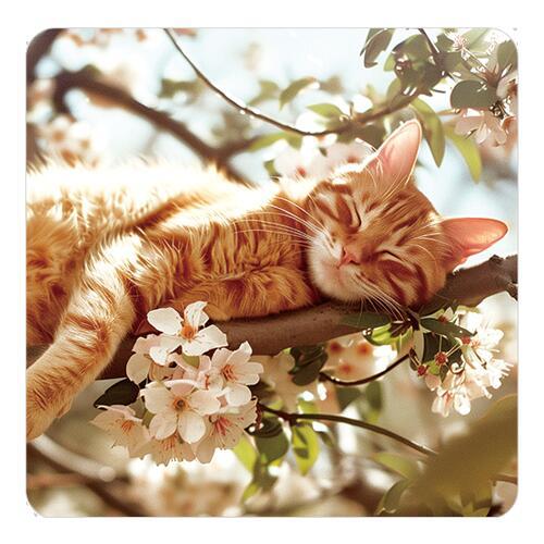 【SAKEマット】　猫 オン チェリーツリー　｜酒器・ボトル対応 吸水マット　酒マット