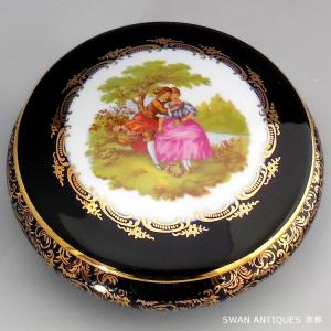 リモージュ Limoges　コバルトブルー 22金 ラウンドボックス　フランス キャンディーボックス｜swan-antiques