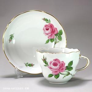 送料無料 マイセン Meissen 一級品 ピンクローズ カップ＆ソーサー ピンクの薔薇 新品｜swan-antiques