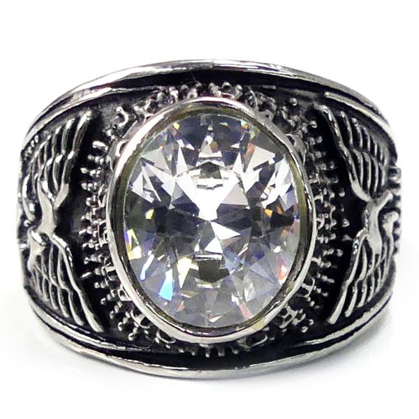 送料無料 ついにでた 最強ステンレスsvリング 大粒ブリリアンカットGlass イーグル指輪sv重厚...