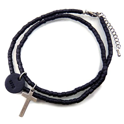 アンクレット クロス ブラックウッドビーズ シルバー黒 十字架 ロザリオ メンズ 男性用 ペア ブレ...