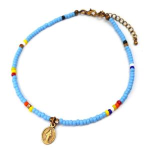 アンクレット メンズ 男性用 ブルー 水色 ゴールド 金 ビーズ ミサンガ