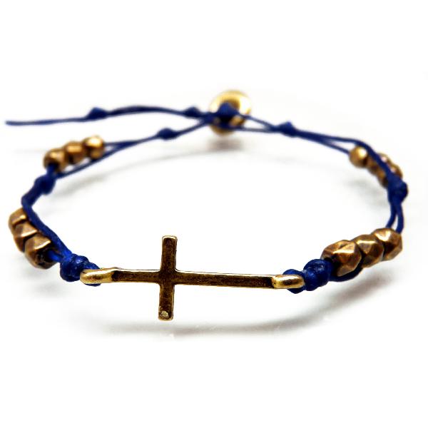 送料無料 人気クロスのブレスレット メンズ レディース ペア ブレス 十字架 青ブルー アンティーク...