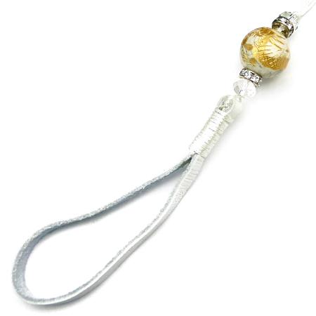 chst13 金 龍ストラップ ホワイトターコイズ 18mm超大玉 悪羅悪羅本革タイプ 白 おしゃれ