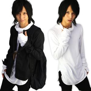 ハイネック メンズ ロング丈 長袖 Tシャツ 無地 ロンT タートルネック