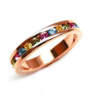 輝くカラフル煌きカットGlass かわいいピンキーリング 高級プラチナRG加工 パーティー 結婚式 プレゼントにも ピンクゴールド kor297 おしゃれ