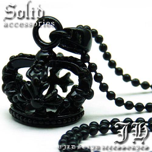 送料無料 王冠 クラウン マットブラック 黒カラー キラキラ輝く煌きカットGlass ネックレス ア...