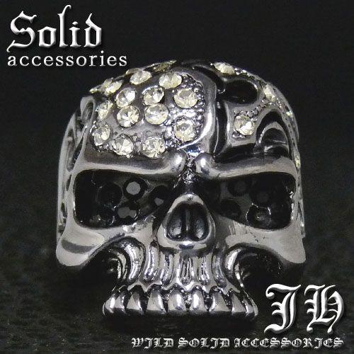 R243 送料無料 スカルクロス煌きGlass高級ガンメタブラックRG加工リング 指輪HIPHOP ...