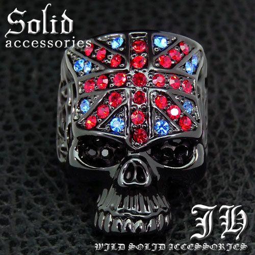 R248 送料無料 ユニオンフラッグ煌きGlass高級プラチナブラックRG加工リング 指輪HIPHO...