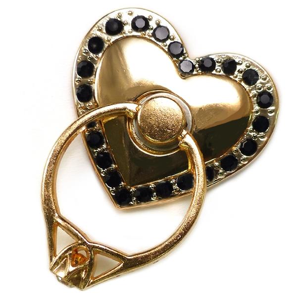 在庫限り スマホリング おしゃれ ハート キラキラ 黒 ブラック ゴールド cr バンカーリング か...