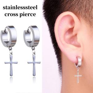 メンズ　クロス ピアス 十字架 フープピアス 　ゴールド メンズ クロス ピアス 十字架 フープピアス ゴールド Amazon | KRKC&CO