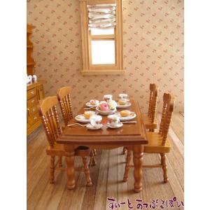 ミニチュア　ミニチュアダイニングテーブルセット　長方形卓+椅子4脚　くるみ色　ID014-WL　ドー...