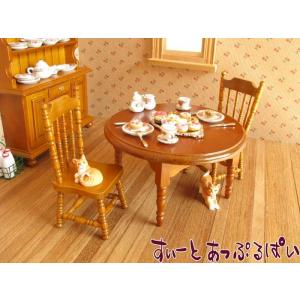ミニチュア　ミニチュアダイニングテーブルセット　円卓+椅子2脚　くるみ色　ID015-WL　ドールハウス用