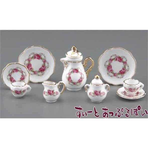 ミニチュア　 ロイターミニチュア　　ティーセット　バロック　１１ピース　ローズバンド　RP1338-...