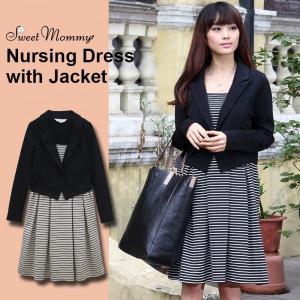 マタニティ服 授乳服 フォーマル マタニティワンピース 重ね着風ジャケット セリーヌ