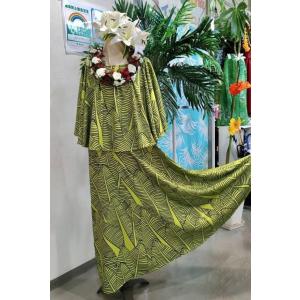 ロングフリル サテンドレス バナナリーフ
