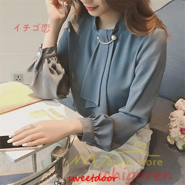 長袖ブラウス レディース 秋物 シャツレディース ブラウスシャツ オフィス シフォンブラウス 30代...