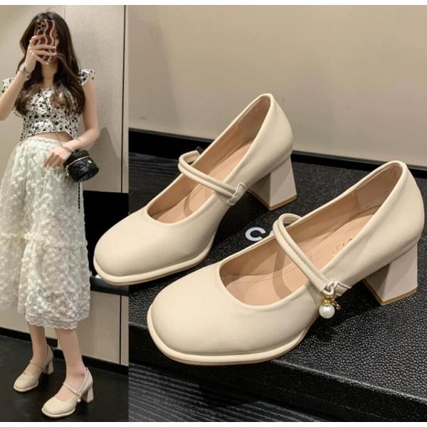 メリージェーンパンプス ローファー レディース スクエアトゥ 無地 走れる スクエアヒール ストラッ...