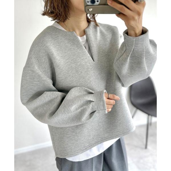 トレーナー レディース 秋服 プルオーバー 長袖 vネック パフスリーブ 無地 フォーマル カジュア...