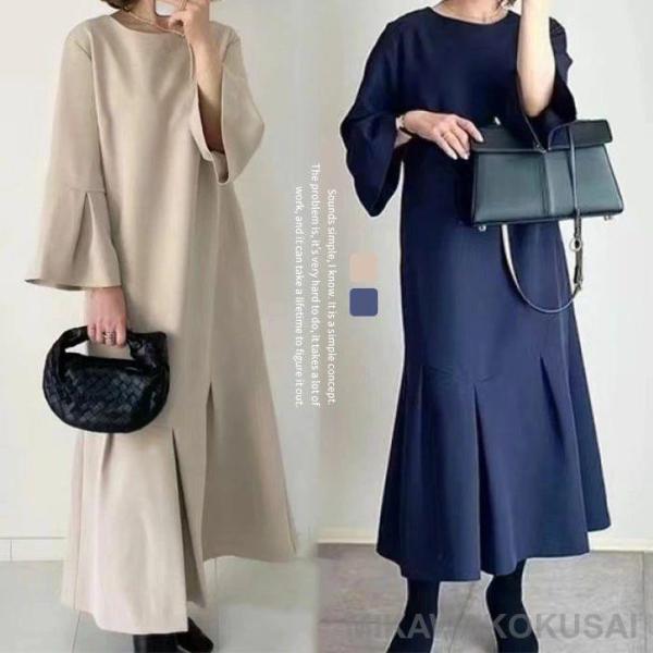 ワンピース 長袖 ロングワンピース レディース 秋冬 大きいサイズ ロングワンピ ゆったり 体型カバ...