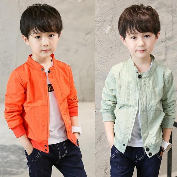 子供コート アウター キッズ ジュニア 男の子 春夏薄手 無地　スタジャン ジップアップパーカー  ...