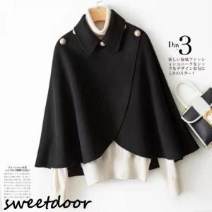 ポンチョコート 可愛い マント コート レディース ミドル丈 秋 冬