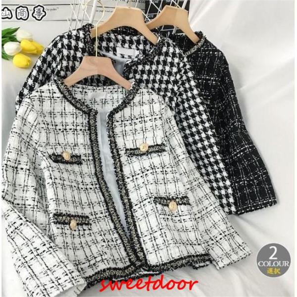 ツイエロード レディース ノーカラー オフィス ツイエロード カジュアル 配色ポケット きれいめ 冬...