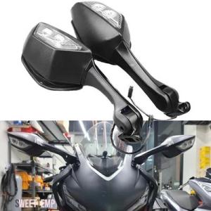 互換品 ZX10R ZX-10R ZX 10R LEDウィンカーライト付きバイク用リアビューサイドミ...