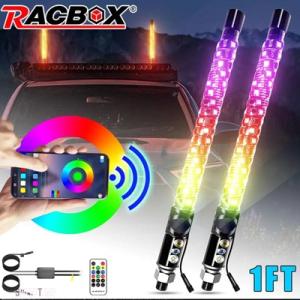 互換品 2 個 1FT スパイラル LED ファットホイップライトアンテナ RGB 追跡ウィンカーブ...