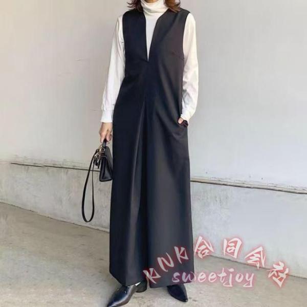 サロペットオーバーオール ディープVネックレディース40代50代30代20代春夏秋冬黒モカ秋服 KN...