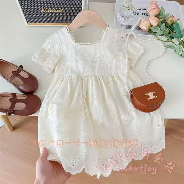 子供服 ワンピース 女の子 半袖 白ワンピ KNK(株) 膝丈 シンプル 通学 通園 かわいい 春夏...