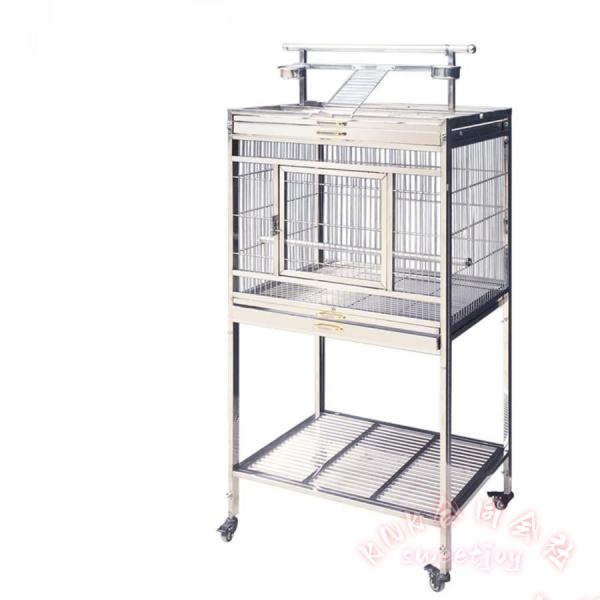 中型用ステンレス鳥ケージ 80×60×175cm KNK(株） 二段トレー えさ入れ付き キャスター...
