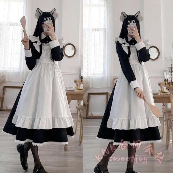 ロングメイド服 コスプレ衣装 長袖クラシカルエプロン KNK(株） 大人用 イギリス風 ロイヤルフリ...