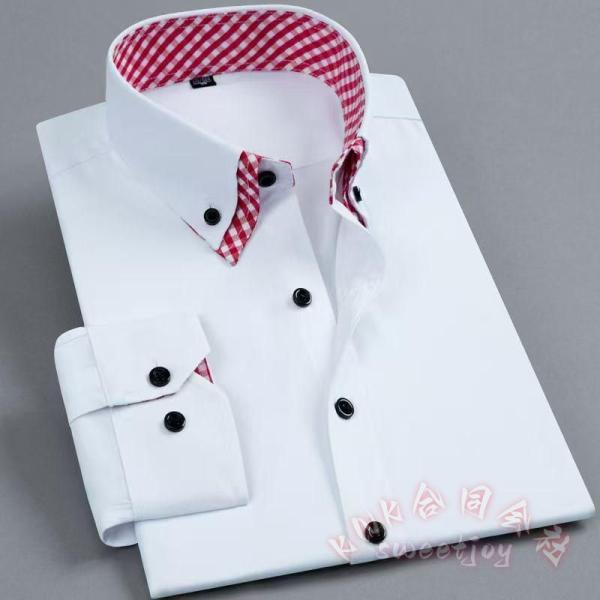 ワイシャツYシャツ 長袖メンズトップスボタンダウンダブルカラーカジュアルおしゃれアクセントプレゼント...