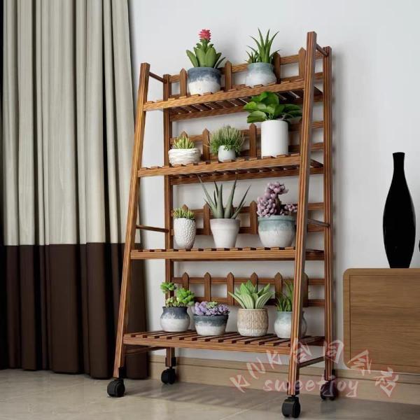 フラワースタンドガーデンラックキャスター付き簡単組み立て木製大容量室内屋外 KNK(株） 花台ガーデ...