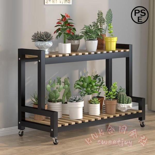 フラワースタンド 花台 2段 幅100 高さ調整 キャスター付き KNK(株) ベランダ ガーデンラ...