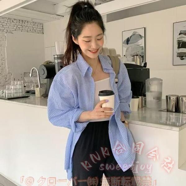 シャツ レディース 長袖 ストライプ オーバーサイズ KNK(株) シアーシャツ ストライプシャツ ...