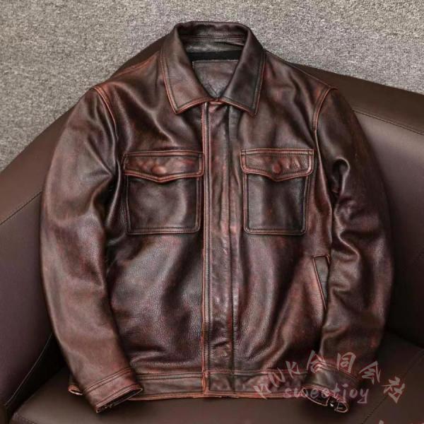 新品推荐 アメカジ ダスト/ユーズド加工 カウハイド メンズ 革ジャン レザージャケット ジャンパー...