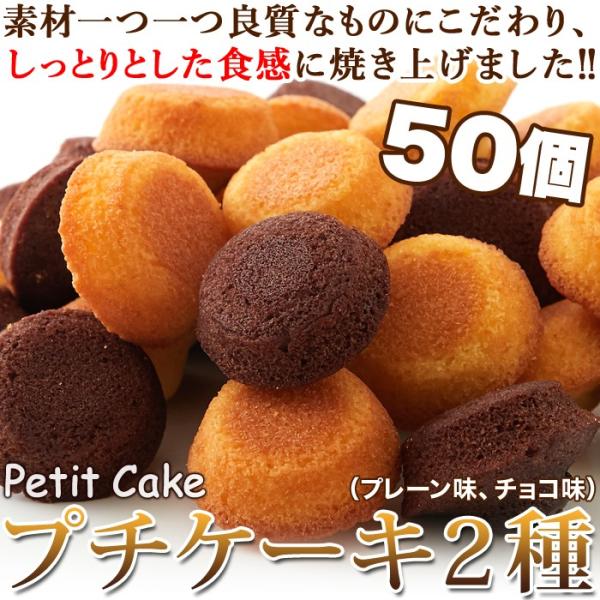 フランス産発酵バター使用 プチケーキ 2種 プレーン味 チョコ味 50個 お菓子 個包装 一口サイズ