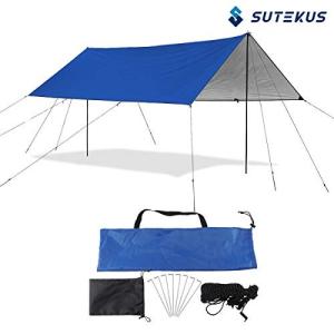 Sutekus 防水 紫外線遮断 タープ 2〜6人用 サンシェルター シェード 広い 3X3.8メートル 風紐 ペグ 収納袋付き 水圧